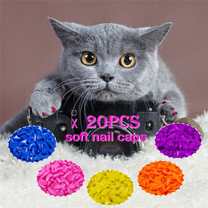 20pcs Silicone Soft Cat Nail Caps with free Pet Safe Adhesive Glue